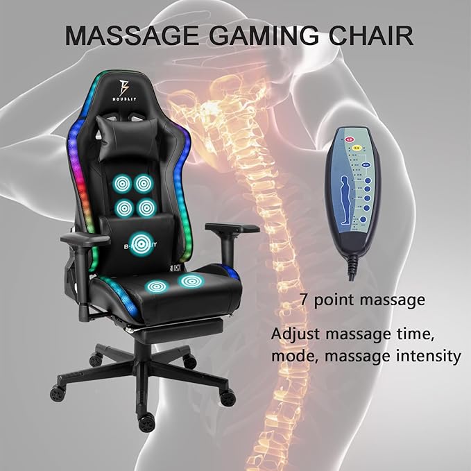 TBQATNTS RGB Gaming Chair with Bluetooth Speakers Black Massage Reclining Gaming Chair with Footrest 4D Handrail Lumbar Support Ergonomic Gaming Computer Chair for AdultsRed