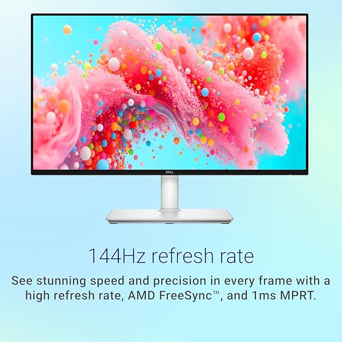 Dell 27 inch Monitor LED FHD - 144Hz Refresh Rate 1500:1 Contrast Ratio AMD FreeSync - VESA Integrated 2x3W Speaker Height/Tilt/Pivot/Swivel Adjustability 2 x HDMI White