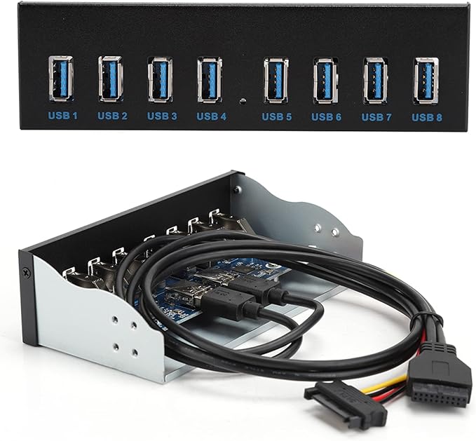 Yctze USB 3.0 Front Panel with 8 Ports Hub and 19PIN Optical Drive Extension Adapter for PC Computer 5.25 Internal Front USB 3.2 Hub