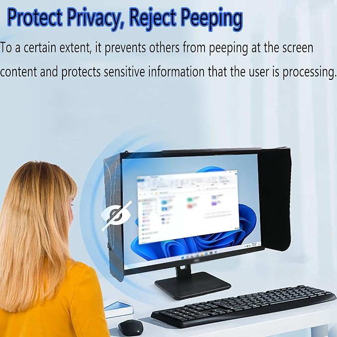 Desktop Computer Hood Adjustable Monitor Sunshade Adjustable Width 41~71cm Widened Sides Block External Stray Light Privacy Protection Reduce Glare for 17-27 Inch Desktop Display