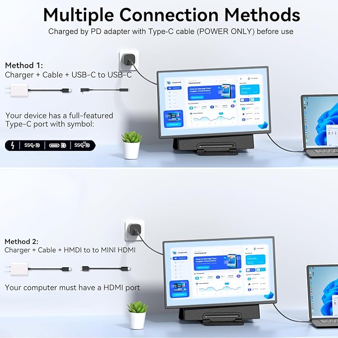 Portable Monitor 24 100Hz for Work Home Office Game 1080P FHD IPS Laptop Screen Extender with Rotating Stand &amp VESA Laptop Monitor Extender USB-C HDMI Plug-Play for Mac Windows PS Switch Xbox P
