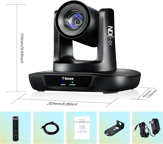 AI Auto Tracking NDI PTZ Camera 3G-SDI/USB3.0/HDMI/LAN IP PoE IP Live Streaming 20X Optical and 8X Digital Zoom Camera 1080P 60FPS for Church Services Worship Education Events vMix OBS YouTube