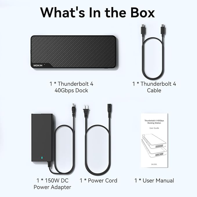 MOKiN Thunderbolt 4 Dock - 16 Ports Laptop Docking Station Dual Monitor for MacBook Docking Station 3 Monitors for Windows with 150W DC PowerTB4 Cable2.5 Gigabit Ethernet（Thunderbolt™ Certified）