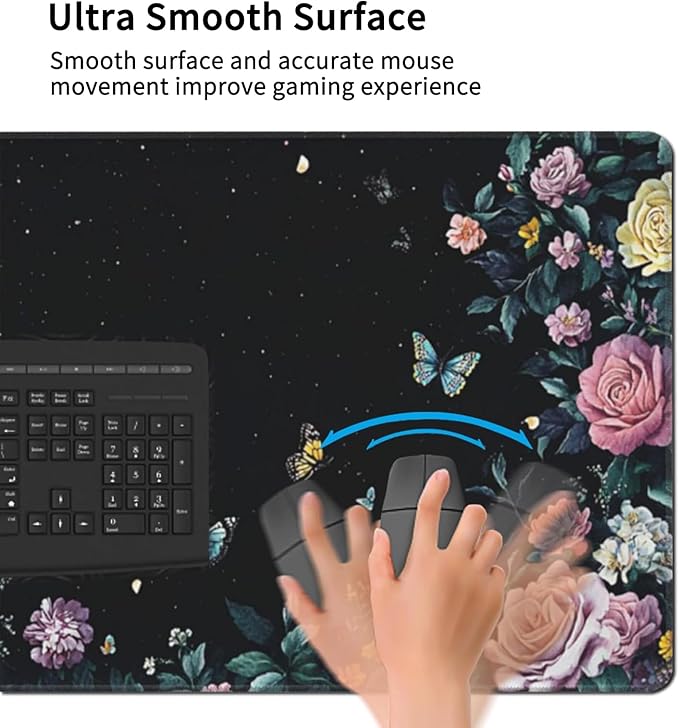 Gaming &amp Office Mouse Pad - 48x 24 Extended 3XL Desk Mat with Stitched Edges Non-Slip Rubber Base Giant Computer Mousepad for Laptop Keyboard PC - Flower Pattern Desk Protector