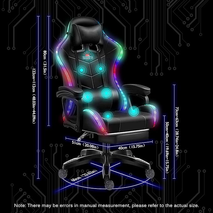 PC Computer Gaming ChairMusic Video Chair with Speakers and LED Lights Ergonomic Video Gamer Chair with Massage and Footrest Office Chair with Headrest and Lumbar SupportRacing Chair f