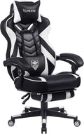 Vonesse Gaming Chair Big and Tall Gaming Chair with Footrest and Massage Gaming Chairs for Adults with Lumbar Support Ergonomic High Back Computer Chair with Pocket Spring Cushion (White/Black)