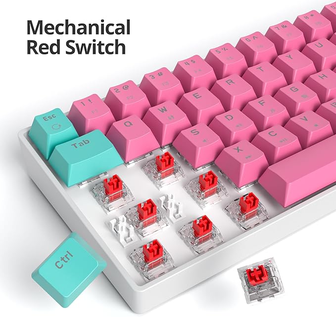 65 Percent Gaming Keyboard Mechanical with Linear Red Switch 65% Wired Ultra-Compact Mini Pink Keyboard LED with PBT Keycaps for Ps4/Ps5/Xbox(68 Miami)