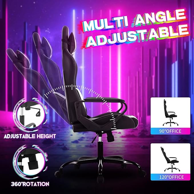 Bigacc Modern Ergonomic Gaming Chair Black Lumbar Support Flip Up Arms Headrest Heavy Duty 250 lbs Weight Limit