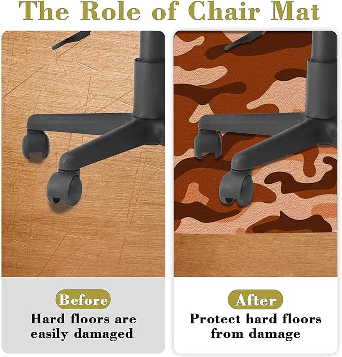 Orange Black PU Leather Desk Chair Mat for Hard Floors Camo Vibrant Camouflage Lattice Computer Gaming Rolling Chair Mat Under Desk Low-Pile Rug Abstract Texture Diameter 39.4 in