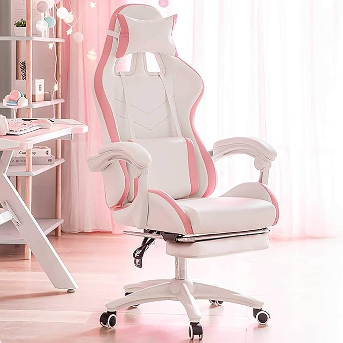Ergonomic Designed Gaming Chair Racing Sport with Back Support Office Gaming Chair with Footrest and Lumbar Pillow Pink Executive Office Chair