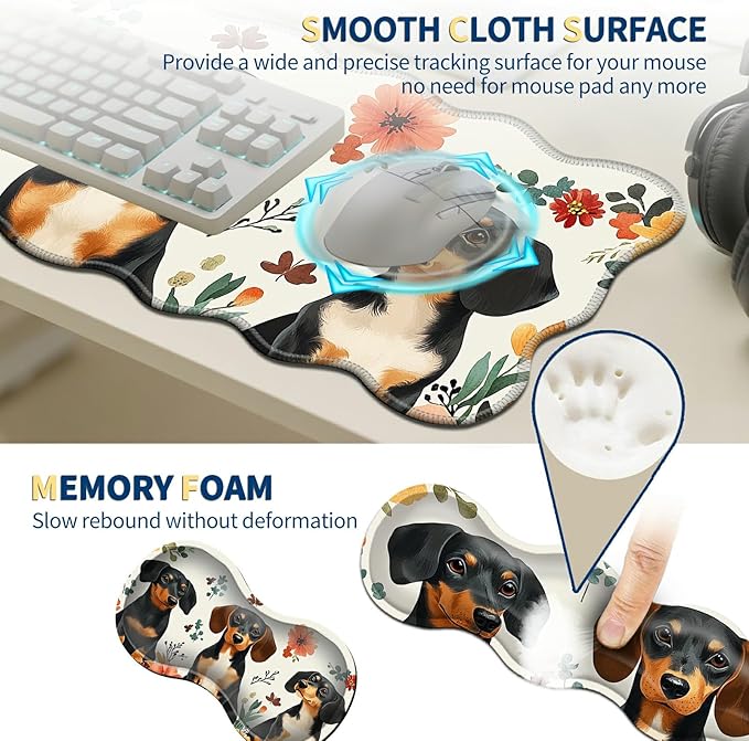 4-Piece XXL Gaming Mouse Pad Set (31.5x11.8) with Keyboard Wrist RestMouse Wrist Support &amp CoasterErgonomic Non-Slip Desk Mat for Office &amp HomeDogs and Flowers