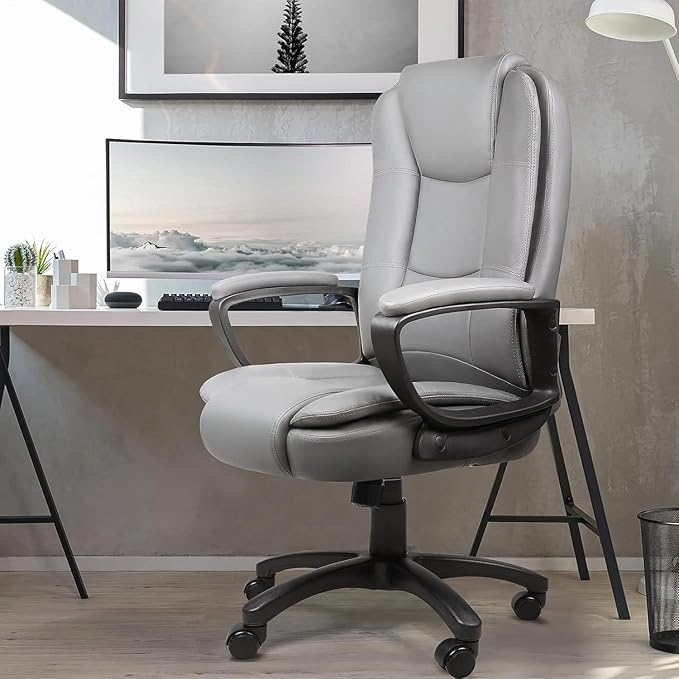 OFIKA Home Office Chair 400LBS Big and Tall Chair Heavy Duty Design Ergonomic High Back Cushion Lumbar Back Support Computer Desk Chair Adjustable Executive Leather Chair with Armrest (Grey)