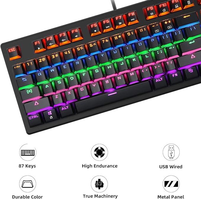 Anivia MK1S LED Backlit Mechanical Gaming KeyboardWired USB Gaming Keyboards with Blue Switches 87 Keys for Windows PC Laptop Game Black