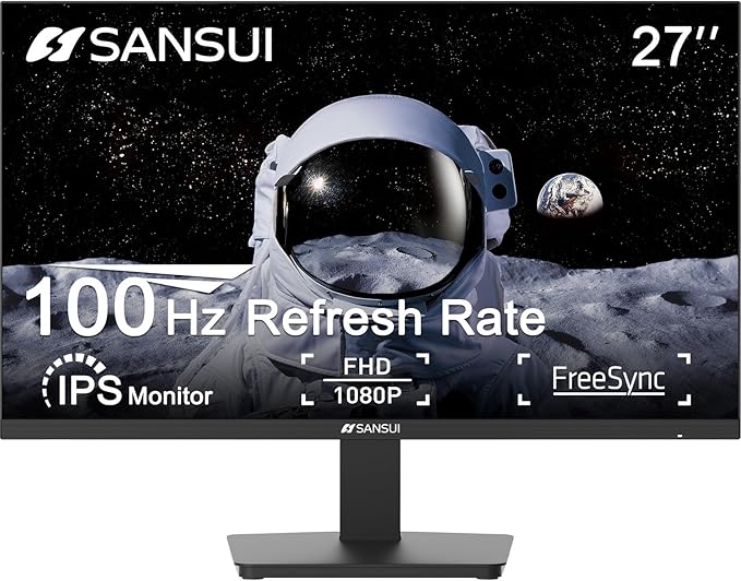 SANSUI 27-Inch IPS Monitor 120Hz Full HD 1920x1080 HDMI and DisplayPort VESA Mountable