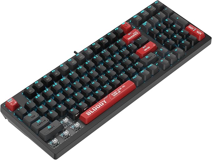 Bloody AT98 Red Optical Mechanical Gaming Keyboard 98 Key Compact Layout RGB Backlit Exact Reset System | Alpha Optical Switch