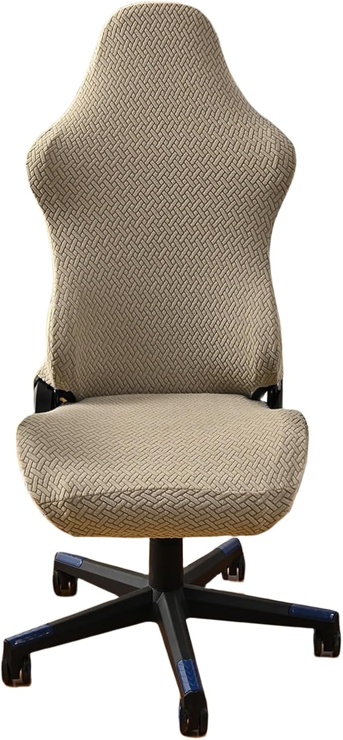 OQHAIR Stretchable Gaming Chair Cover - Washable Removable Water Resistant Ergonomic Reclining Racing Style - Khaki