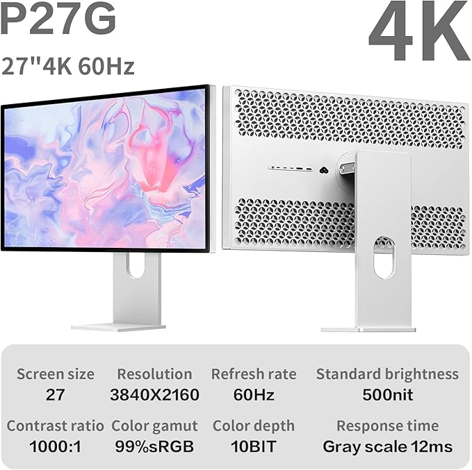 P27G 27 inch FHD (3840x2160) 4K Monitor IPS Black Panel 1.07 Billion Colors 99% sRGB HDR10 G-Sync FreeSync 1200:1 Contrast HDMI DP VESA 178° Viewing Angle (Honeycomb - with Stand)