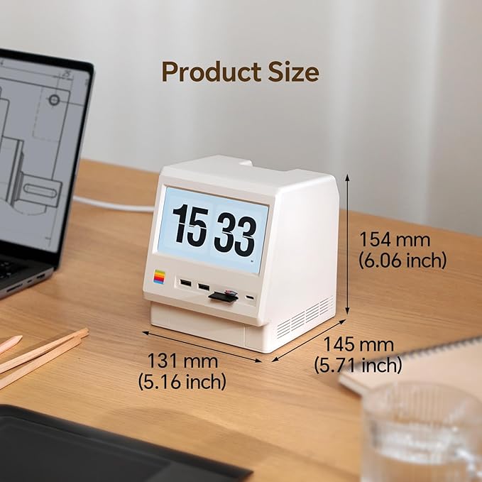 M5 Retro Dock Station for Mac mini M4 5’inch HD Display 10Gbps M.2 NVMe SSD Enclosure SD/Micro SD Reader 4.0 4*USB-A 1*USB-C 10Gbps 3.5mm Earphone Jack