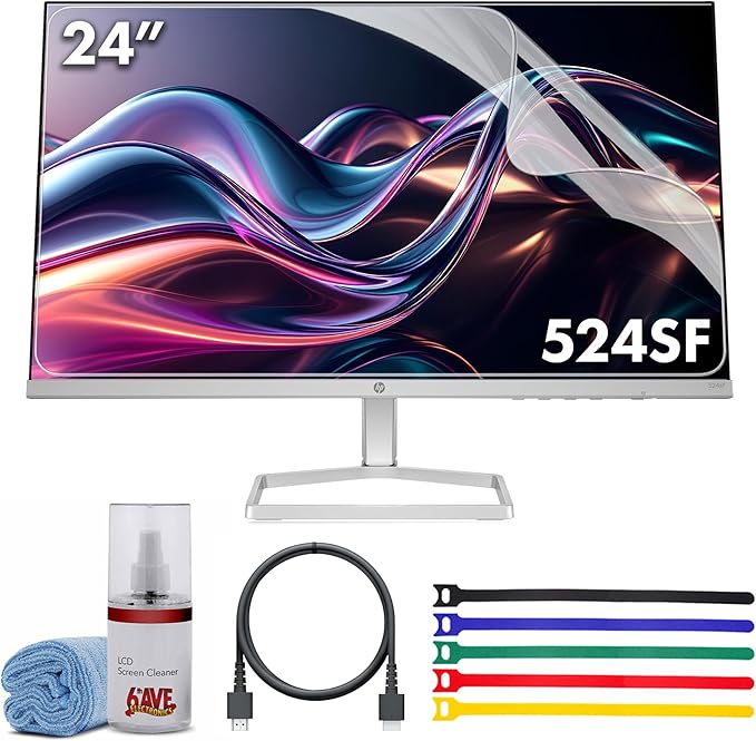 HP Series 5 524SF 23.8 Full HD (1920×1080) Monitor | IPS Display 100Hz Refresh Rate Slim Bezel Eye Comfort Technology &amp HDMI Connectivity Replaces M24F (94C17AA#ABA) + Screen Protector + More