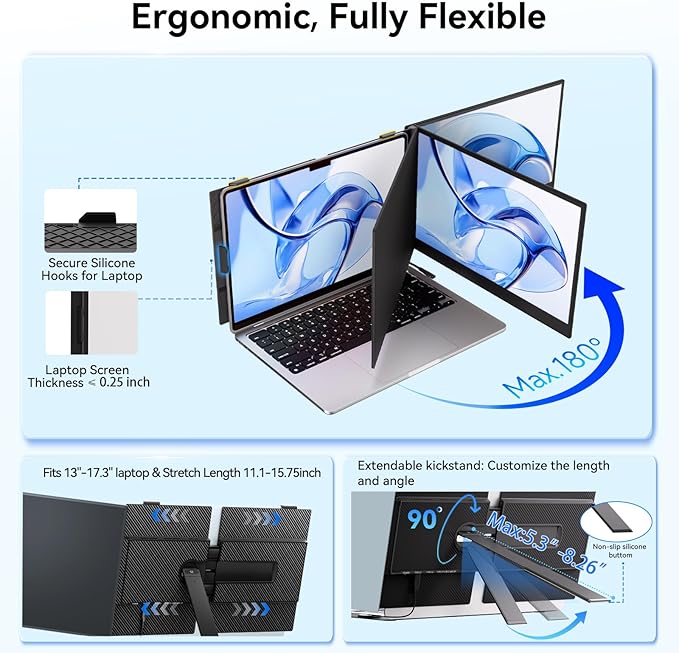 14 Laptop Screen Extender Ultra-Thin Ligthweight FHD 1080P IPS Laptop Monitor Extender Dual Screen Portable Monitor for Laptops 13-17.3 USB-C/HDMI Plug and Play for Windows/Mac/Android/PS5