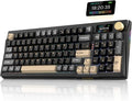 RedThunder K95 Wireless Mechanical Keyboard TFT Screen &amp Knob Tri-Mode BT5.0/2.4GHz/USB-C Hot Swappable Custom Pre-lubed Linear Pink Switches Gasket Structure RGB Gaming Keyboard Black-Gold