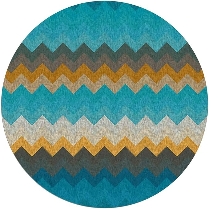Multicolor PU Leather Decorative Round Rug Office Chair Mat Waves Geometric Retro Style Tiling Protector for Hardwood Tile Floor Multi-Purpose Anti-Slip Desk Chair Mat Classic Diameter 47.2 in