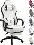 Dowinx Gaming Chair Breathable PU Leather Gamer Chair with Footrest Massage Lumbar Support Big and Tall Ergonomic Reclining Computer Chair with Pocket Spring Cushion for Adults Teens (Black&ampWhite