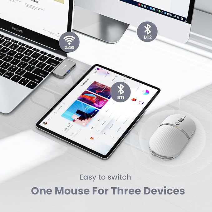 ProtoArc USB C Wireless Bluetooth Mouse Multi-Device HubMouse for Business and Travel with Type C Hub Portable -White