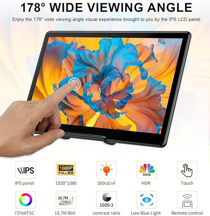 15.6 Portable Touchscreen Monitor FHD 1920×1080 IPS Ra Pi Touch Screen Monitor for Laptop HDMI VGA DVI 10-Point Touchable Display Support VESA Mount for Laptops PC Pi POS Kiosk Home Industrial