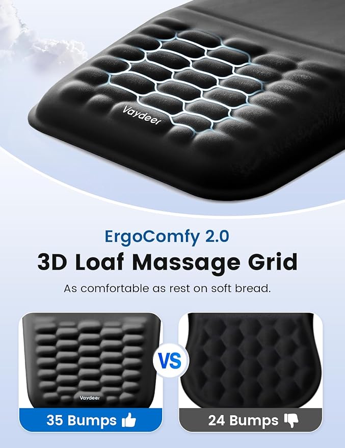 2-in-1 Keyboard &amp Mouse Wrist Rest Set – Ergonomic Pain-Relief Support Memory Foam Wrist Cushion with 8° Slope &amp Massage Nubs Non-Slip PU Base Relieves Wrist Pain &amp Carpal Tunnel from L