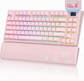 Womier 75% Pink Keyboard Wireless with Color Multimedia Screen Creamy Mechanical Gaming Keyboard 3-Modes Hot Swappable Cute Key Board w/Wrist Rest Gasket RGB Custom for Mac/Win (SK80 PRO)