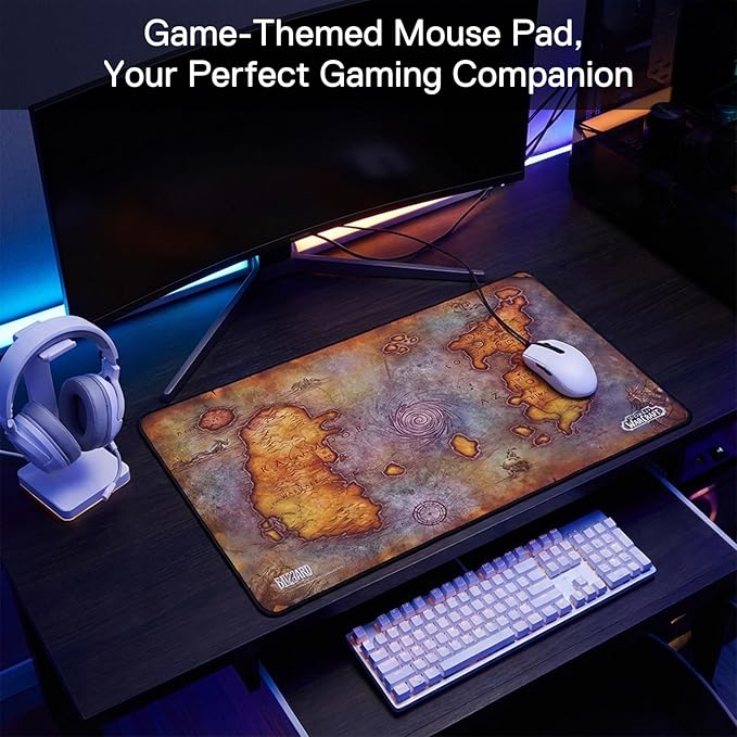 Blizzard Gaming Mouse Pad XXL Desktop Keyboard Mat Wow Themed Symbol Cloth Cover with Stitched Edge Smooth Tracking &amp Stability Never-Slip Rubber 23.6 * 15.7in (Yellow)