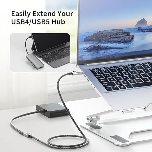 Long USBC Extension Cable 6.6FT Compatible with Thunderbolt 5USB5 Extension Cord 80Gbps Data &amp 240W Charging 16K/8K DisplayType C Male to Female Extender for Thunderbolt 4/3 /SSD/Hub
