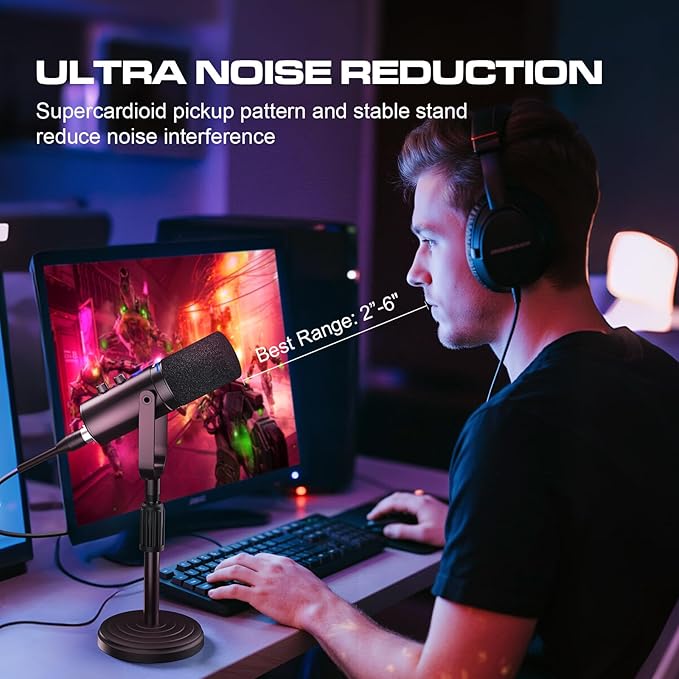 PUPGSIS Podcast Dynamic Microphone XLR/USB Recording PC Microphones for Broadcast Podcast Recording Gaming &amp Streaming Studio Mic with Mute Headphone Jack Monitoring Volume Control Windscr