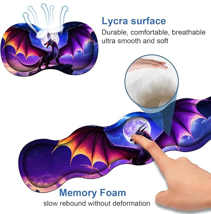 4 in 1 Ergonomic Memory Foam Mouse Pad Wrist Rest Set Large XXL Gaming Desk Pad + Keyboard Wrist Rest + Mouse Wrist Cushion + Coaster for Home Office Study Gaming Dragon