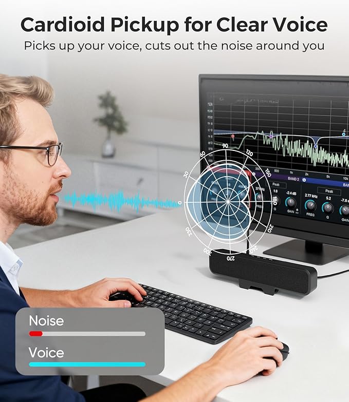 USB Computer Speakers with Detachable Microphone Plug and Play Desktop Speaker with Monitor Clip Stereo Sound &amp Bass Suitable for PC PS5 Switch 2 and Laptop