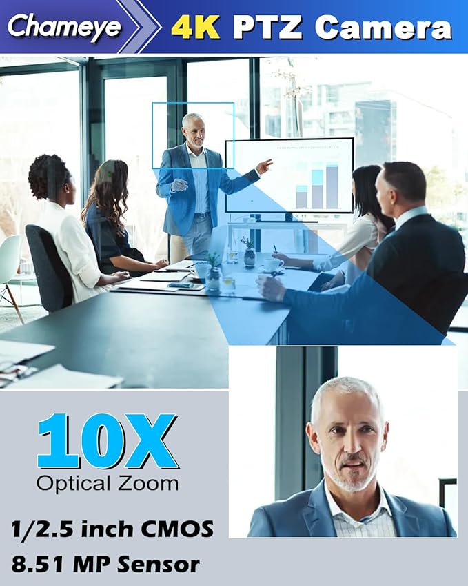 Chameye 4K PTZ Conference Room Camera 10X Optical Zoom AI-Auto Tracking PTZ Camera 4K Bundle NDI PTZ Controller C410+E300