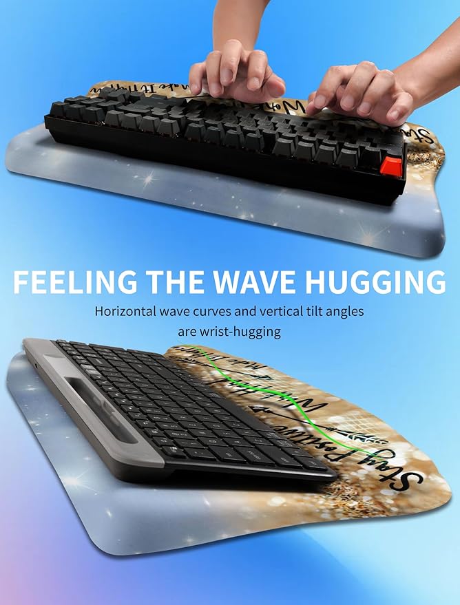 Ergonomic Wave Wrist Rest with Keyboard Stand Cushioned Palm Rest Comfortable Integrated Memory Foam for Natural Typing and Relieve Wrist Pain Stay Positive