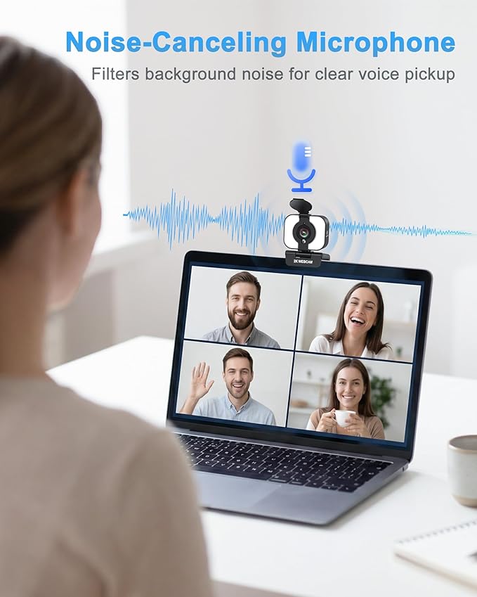 Atatat 2K QHD Webcam for PC with Microphone &amp Light &amp Privacy Cover Web Camera for Desktop Computer Laptop &amp MacBook Integrated Autofocus &amp Noise Canceling Mic for Zoom Meetings S