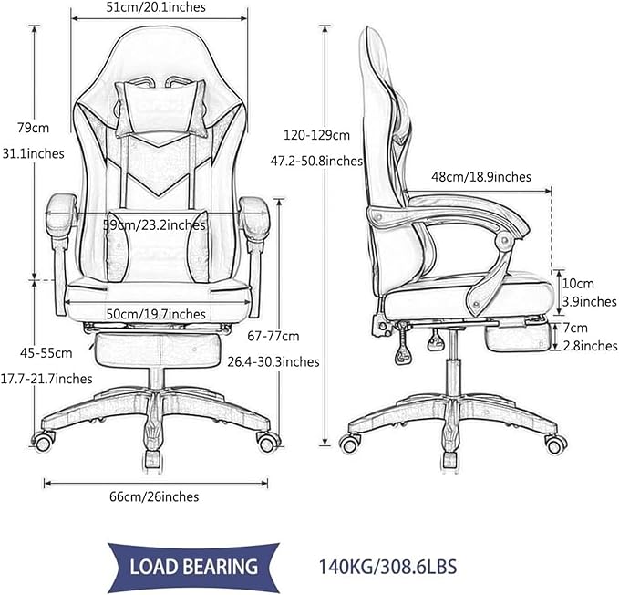 Chair Swivel Chair Gaming Chair Footrest Cool Stitching Color Ergonomics Gamer Chair 145° Comfortable Reclining Racing Chair Silla Gamer Load Bearing 140Kg/308.6Lbs