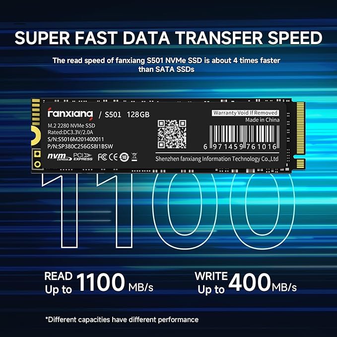 fanxiang S501 128GB NVMe SSD 3D NAND1.3 PCIe Gen3x4 M.2 2280 Internal Solid State Drive (Read Speed up to 1100 MB/s) Compatible with Laptop &amp PC Desktop