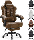 GTPLAYER Big and Tall Gaming Chair with Footrest Ergonomic Office Desk Chair with 4.4in Thick Cushion and Wide Wingless Seat Comfortable Leather Computer Chair Predator Series Rustic Brown