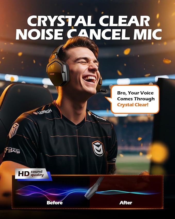 NUBWO Wireless Gaming Headset with Mic for Ps5 Ps4 PC Zero Interference 100-Hour Battery All-Day Play 23ms Sync for Fortnite &amp Call of Duty/FPS Gamers Triple Mode All Devices Compatible - Ora