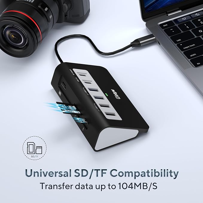 P9 USB C Hub INTPW 9-in-1 USB Multiport Adapter with 4K HDMI PD 100W USB-C and 2 USB A 3.0 5Gbps 2 USB A 2.0 SD/TF Card Reader Aluminum Powered USB Hub for PC iPhone 16/15 Series MacBook iPad