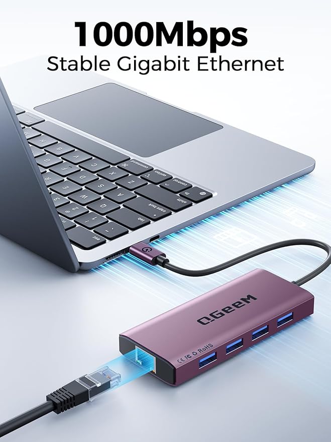 QGeeM USB C Hub Ethernet9 in 1 USB Type C Hub HDMI Multi-Port Converter Adapter100W Pd USB 3.0SD/TF Card ReaderCompatible for MacBook Pro Air Ipad HP Dell Lenovo Chromebook etc.-Violet