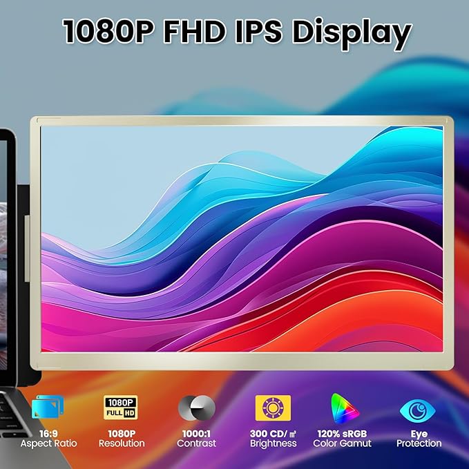 KEFEYA Laptop Screen Extender 15.6 Portable Monitor for Laptop with 120% sRGB FHD IPS &amp USB to HDMI Hub &amp 235° Rotation Triple Monitor Extender Plug &amp Play Fits for All Laptops (Mac/Wi