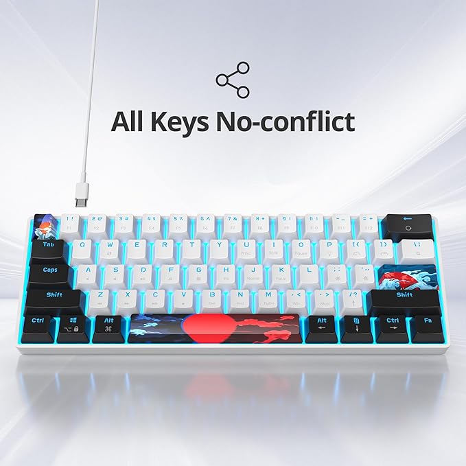 Protable 60% Percent Gaming Keyboard Mechanical Mini Compact Ice-Blue LED Backlit 61 Keys Wired Office Keyboard with red Switch for Mac/Win/PS4/PS5（61White/red Switch）