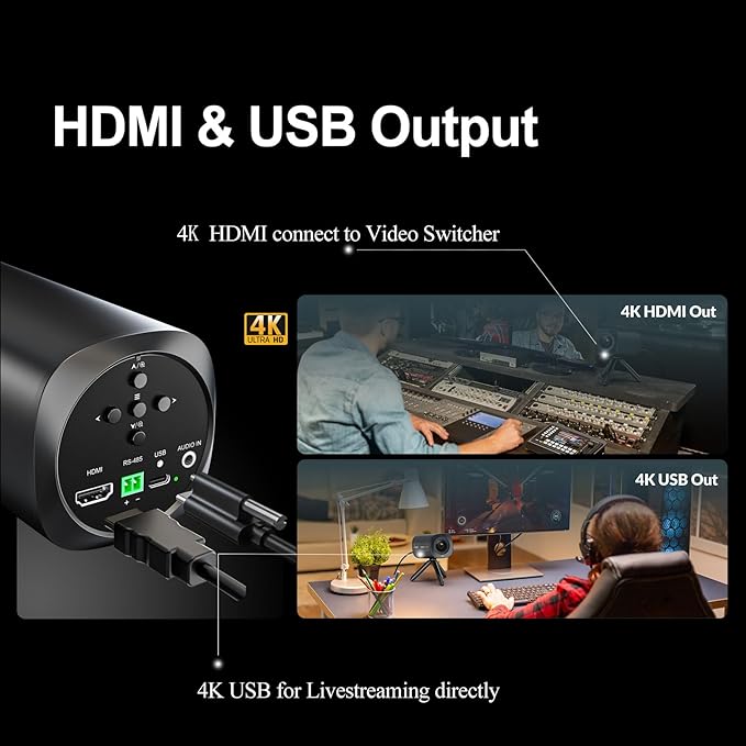 AVMATRIX FHD 4K Webcam with 1/1.28 Sensor 10X Optical Zoom 75.4° Wide Angle ToF Auto Focus Streaming Camera with USB3.0 &amp HDMI Out Work with OBS Zoom Teams YouTube/Twitch/Facebook EGALE T10-4K