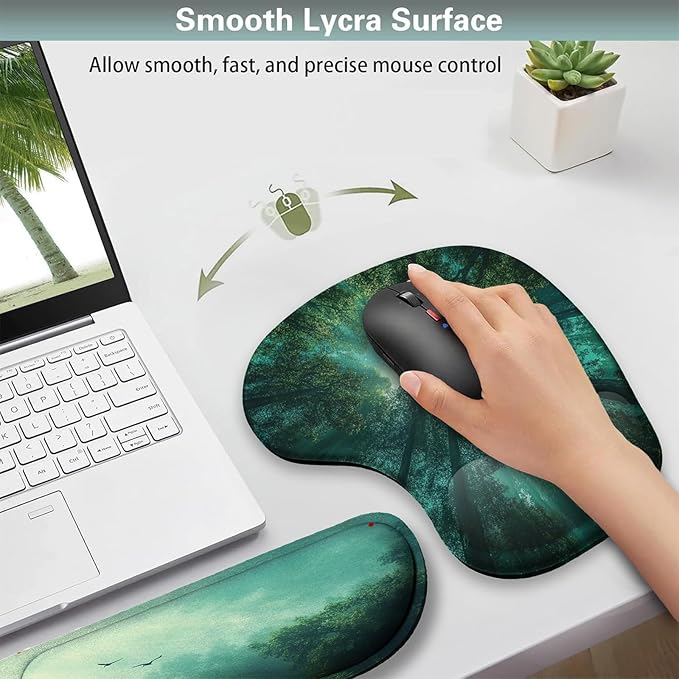 AQQA Desk Pad and Keyboard Wrist RestLarge Mouse Pad + Keyboard Pad+Mouse Wrist Support+Coaster +Mobile Phone Holder Non-Slip Desk Mat Protector for Office Home(31.5×15.7 InchesForest Tree)