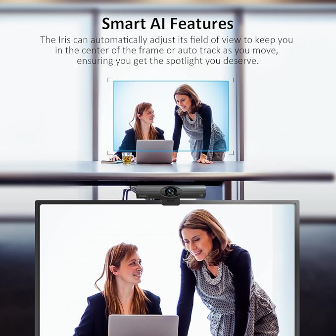 NexiGo Iris 4K AI Webcam with 1/1.8 Sony_Sensor Onboard Flash Memory HDR PiP DSLR-Style Control Auto Framing/Tracking with Flexible FOV Noise-Canceling Mics for Zoom/Teams/OBS and More